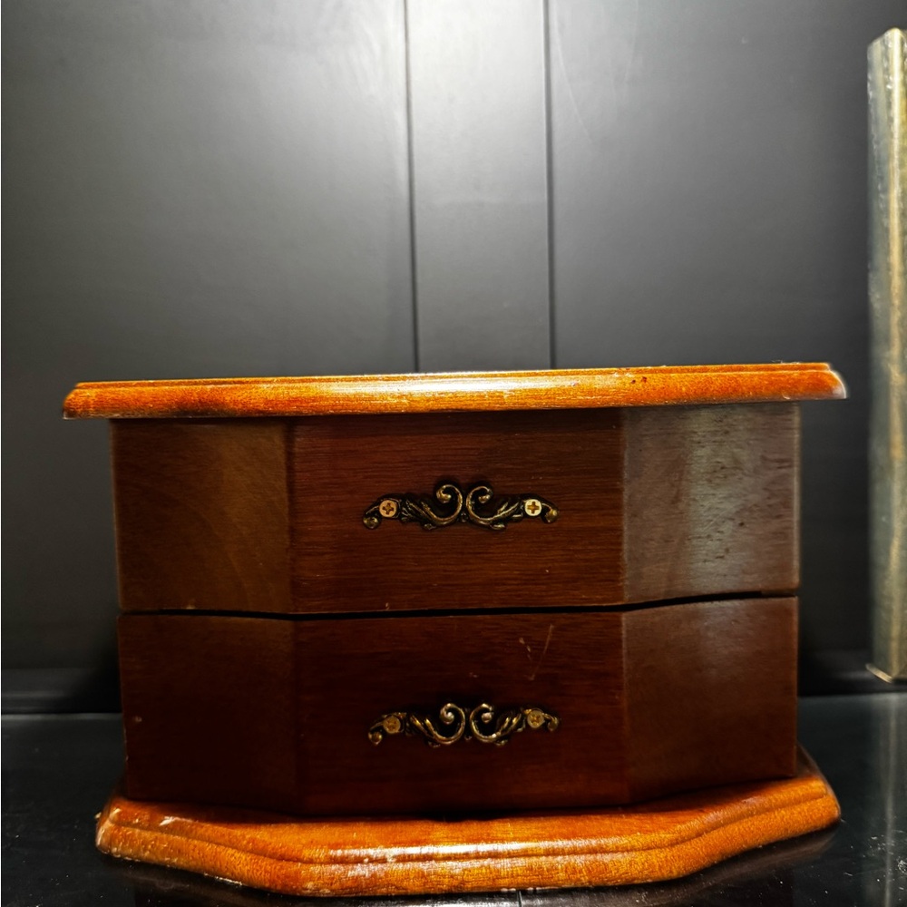 Wooden Jewelry Box with Gold Accents